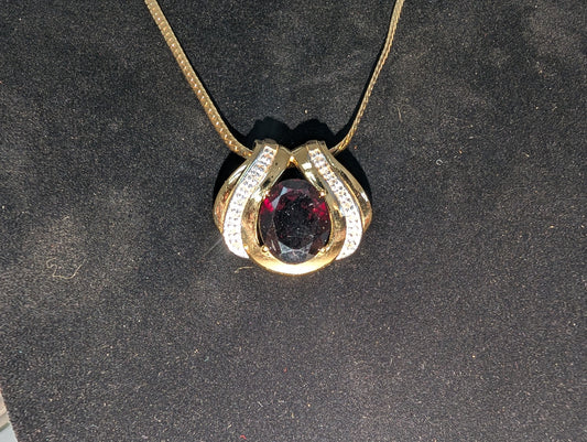 Gorgeous Womens 18K Yellow Gold Over Solid Sterling Silver 0.22 CTW Diamond and 7.0 CTW Garnet 16 Inch Designer Necklace